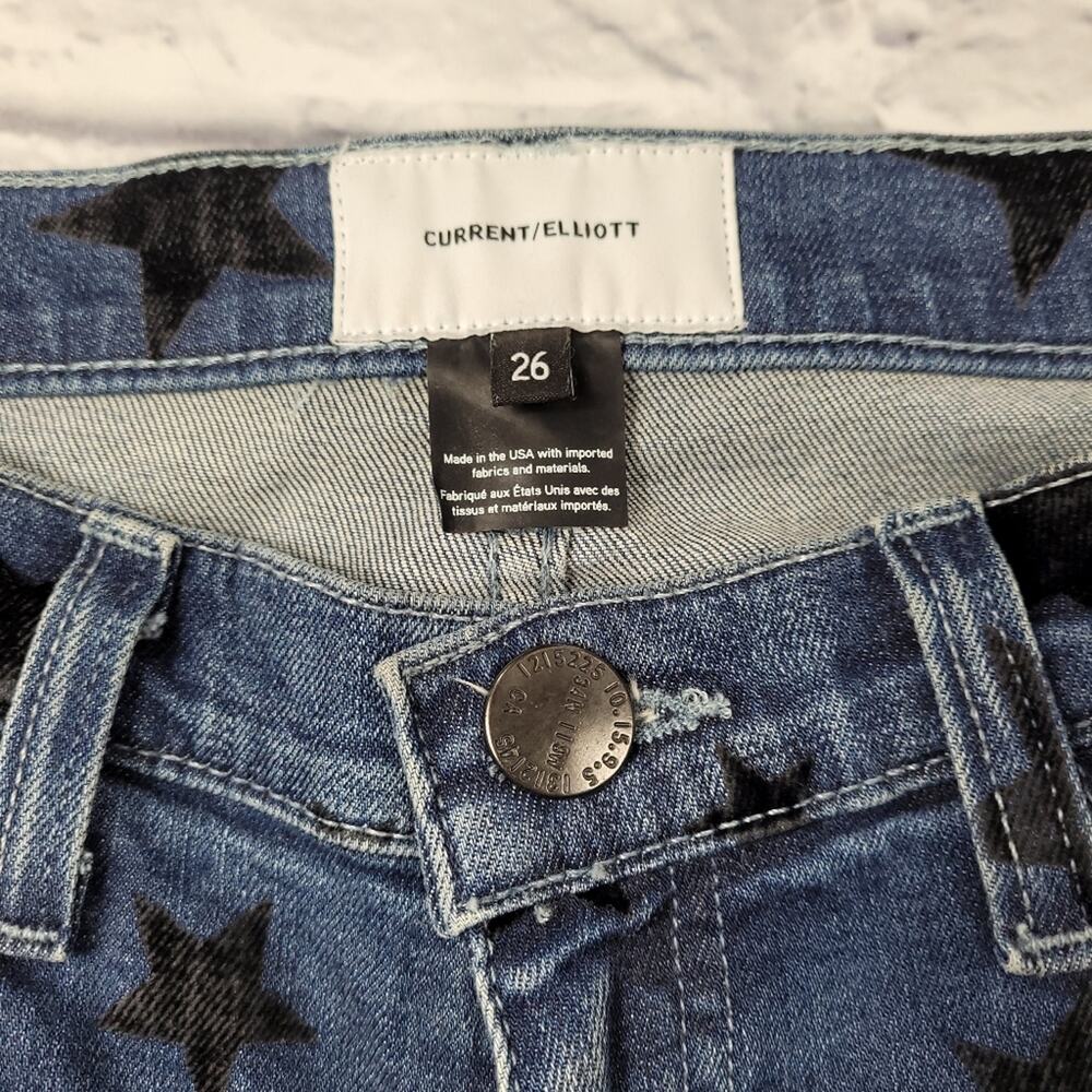 Current/Elliott The Stiletto Flocked Star Skinny Jeans Blue Medium Wash size 26 - Picture 10 of 16